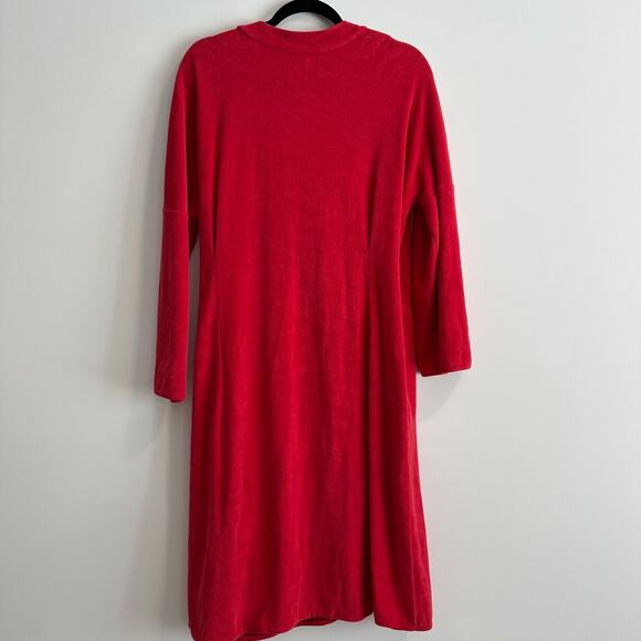 CuddleDown Tie Close Red Robe Size Small Long Sleeve French Terry Cotton Lounge - Picture 6 of 6